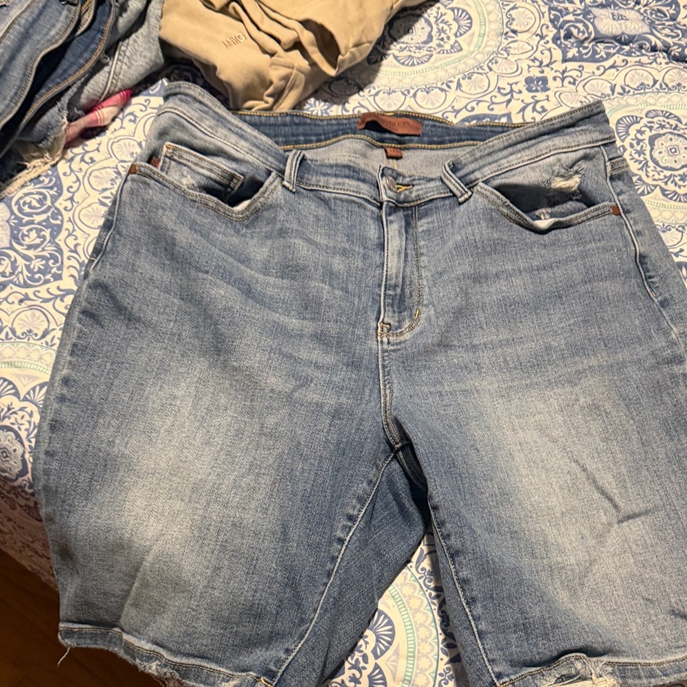 Judy Blue Light Blue Distressed Denim Jean Shorts